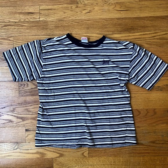 STUSSY vintage 90s grunge Y2K striped crew neck tee | Made in USA | Size Large - Picture 2 of 8